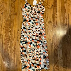 Abstract printed midi dress with side slit